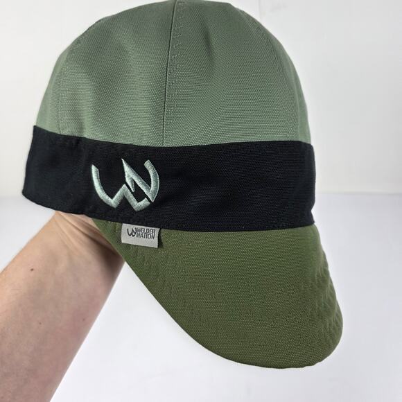 Welder Nation Welding Hat Cap Size 7 5/8 Reversible Green/Black skulls - Picture 2 of 11